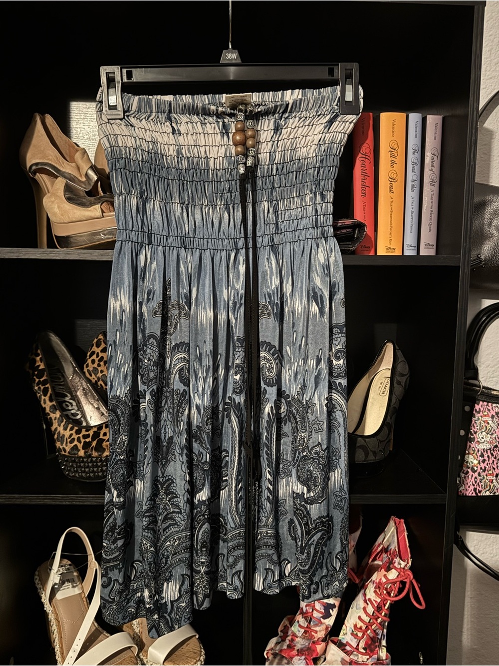 Maya Blue and Black Paisley Smocked Maxi Dress